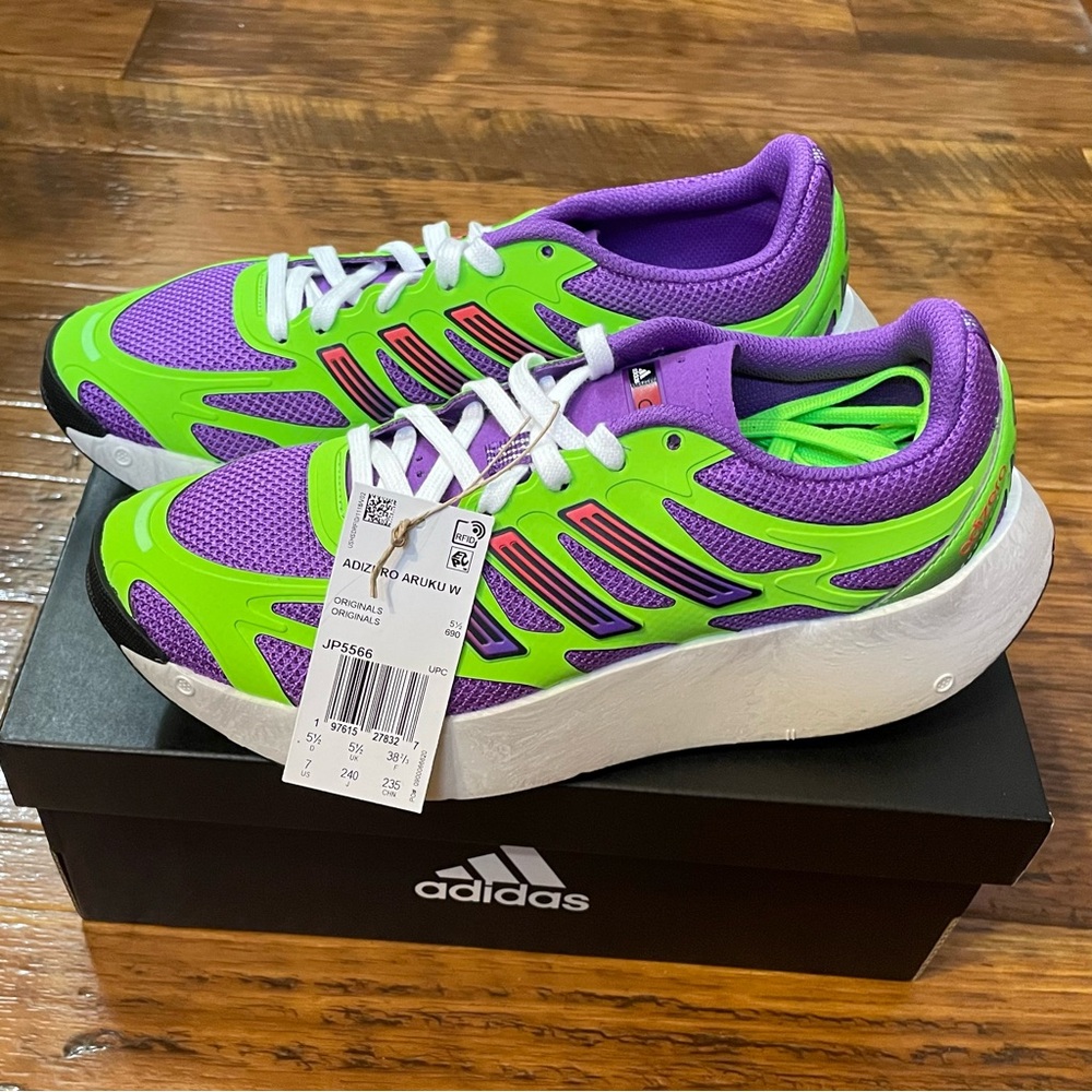 adidas Neon Green & Purple Adizero Aruku W Running Shoes
